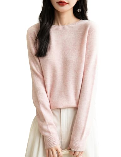 Chanyarn Damen 100% Merinowolle 2025 First-Line Ready to Wear Langarm nahtlosem Elegant Strickpullover Herbst Winter Kaschmir Rundhalspullover (Rosa,M) von Chanyarn