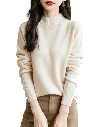 Chanyarn 100% Merinowolle Pullover Damen Winter Stehkragen First-Line Ready to Wear Langarm nahtlosem Strickpullover (Beige,M) von Chanyarn