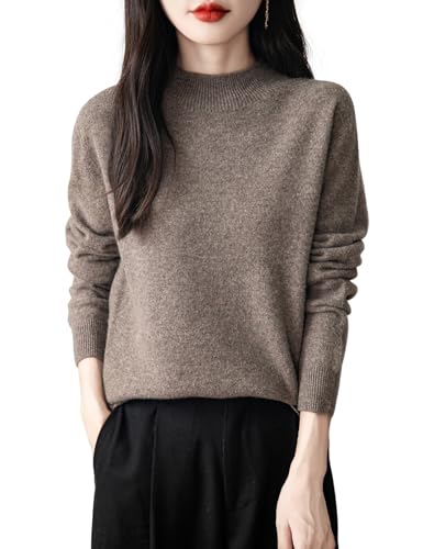 Chanyarn 100% Merinowolle Pullover Damen Winter Stehkragen First-Line Ready to Wear Langarm nahtlosem Strickpullover (Braun,M) von Chanyarn