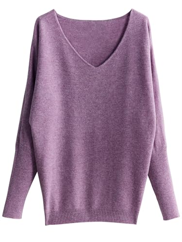 Chanyarn Damen 100% Merinowolle Herbst Winter Warme Weiche Lose Pullover Oversized Sexy V-Ausschnitt Gestrickte Pullover (Violett,S) von Chanyarn