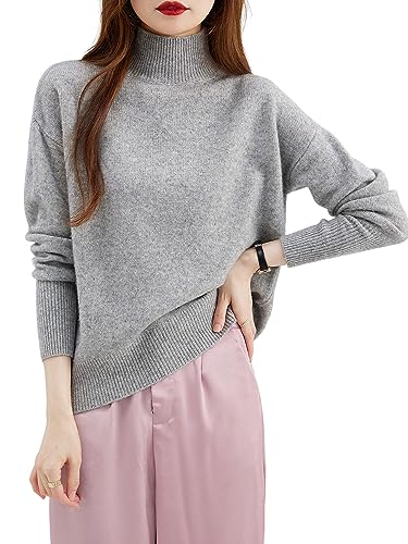 Chanyarn Damen 100% Merinowolle Pullover 2025 Herbst Winter Stehkragen Warm Weich Langärmelig Lockerer Strickpullover (Hellgrau,S) von Chanyarn