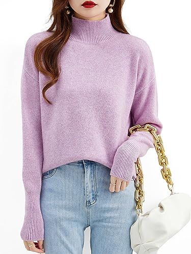 Chanyarn Damen 100% Merinowolle Pullover 2025 Herbst Winter Stehkragen Warm Weich Langärmelig Lockerer Strickpullover (Hellviolett,XL) von Chanyarn