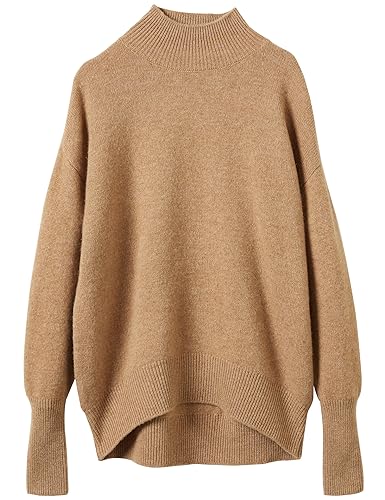 Chanyarn Damen 100% Merinowolle Pullover 2025 Herbst Winter Stehkragen Warm Weich Langärmelig Lockerer Strickpullover (Khaki,XL) von Chanyarn