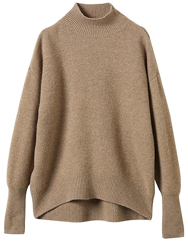 Chanyarn Damen 100% Merinowolle Pullover 2025 Herbst Winter Stehkragen Warm Weich Langärmelig Lockerer Strickpullover (Tan,XL) von Chanyarn