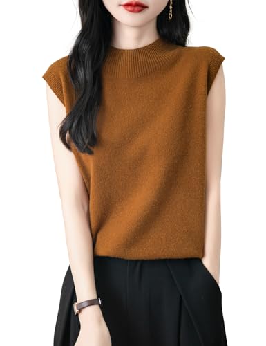 Chanyarn Damen 100% Merinowolle Pullover Frühling Herbst Winter First-Line Ready to Wear Rollkragen Nahtlos Strick Ärmellos Pullunder (Karamell,M) von Chanyarn