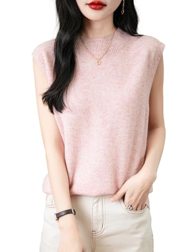 Chanyarn Damen 100% Merinowolle Pullover Frühling Herbst Winter First-Line Ready to Wear Rollkragen Nahtlos Strick Ärmellos Pullunder (Rosa,S) von Chanyarn