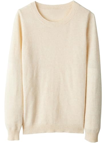 Chanyarn Damen 100% Merinowolle Pullover Rundhals 2025 Herbst Winter Warmer Weicher Leichter Langarm Strickpullover (Beige, L) von Chanyarn
