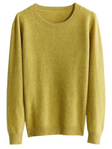 Chanyarn Damen 100% Merinowolle Pullover Rundhals 2025 Herbst Winter Warmer Weicher Leichter Langarm Strickpullover (Hellgelb,S) von Chanyarn