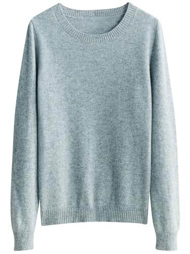Chanyarn Damen 100% Merinowolle Pullover Rundhals 2025 Herbst Winter Warmer Weicher Leichter Langarm Strickpullover (Hellgrau, XL) von Chanyarn