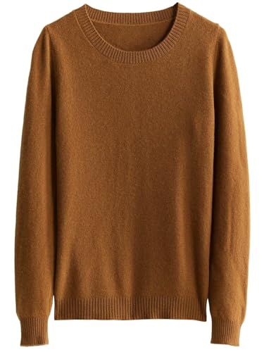 Chanyarn Damen 100% Merinowolle Pullover Rundhals 2025 Herbst Winter Warmer Weicher Leichter Langarm Strickpullover (Karamell, XL) von Chanyarn