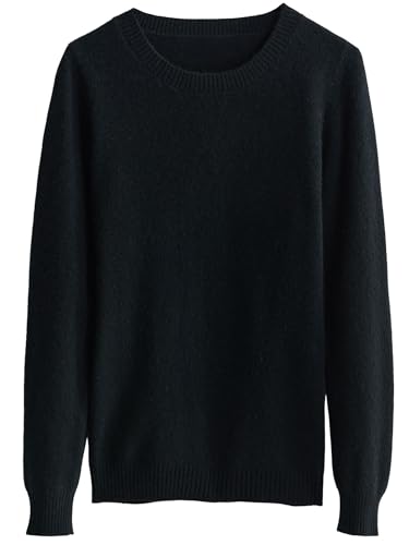 Chanyarn Damen 100% Merinowolle Pullover Rundhals 2025 Herbst Winter Warmer Weicher Leichter Langarm Strickpullover (Schwarz,S) von Chanyarn