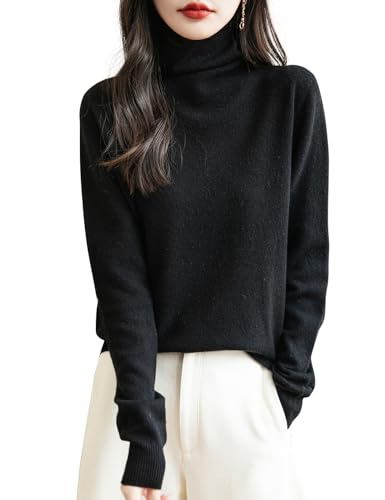 Chanyarn Damen 100% Merinowolle Rollkragenpullover 2025 Herbst Winter First-Line Ready to Wear Langarm nahtlosem Strick Elegant Kaschmirpullover (Schwarz,L) von Chanyarn