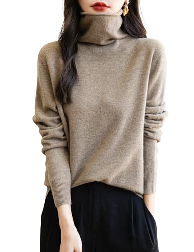 Chanyarn Damen 100% Merinowolle Rollkragenpullover 2025 Herbst Winter First-Line Ready to Wear Langarm nahtlosem Strick Elegant Kaschmirpullover (Tan,L) von Chanyarn