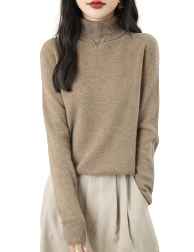 Chanyarn Damen 100% Merinowolle Rollkragenpullover 2025 Herbst Winter First-Line Ready to Wear Langarm nahtlosem Strick Elegant Kaschmirpullover (Tan,L) von Chanyarn