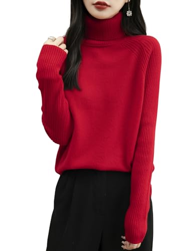 Chanyarn Damen 100% Merinowolle Rollkragenpullover 2024 Herbst Winter Warmer Weicher Langarm Elegant Strickpullover (Maroon,L) von Chanyarn