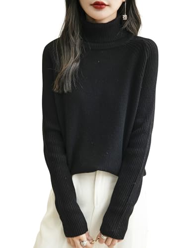 Chanyarn Damen 100% Merinowolle Rollkragenpullover 2025 Herbst Winter Warmer Weicher Langarm Elegant Strickpullover (Schwarz,S) von Chanyarn