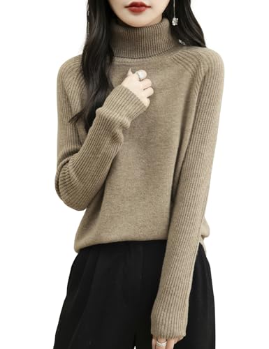 Chanyarn Damen 100% Merinowolle Rollkragenpullover 2025 Herbst Winter Warmer Weicher Langarm Elegant Strickpullover (Tan,M) von Chanyarn