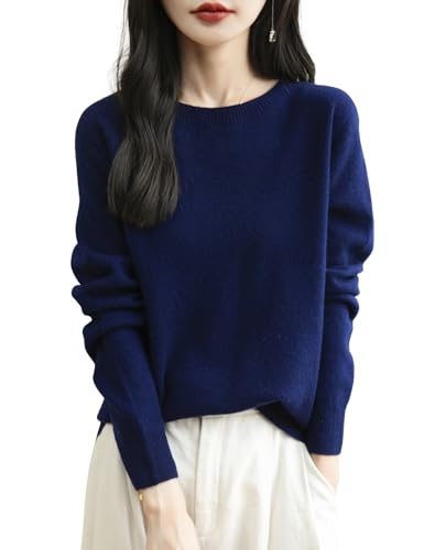 Chanyarn Damen 100% Merinowolle Rundhalspullover 2025 Herbst Winter First-Line Ready to Wear Langarm nahtlosem Strick Elegant Kaschmirpullover (Navy Blau,L) von Chanyarn