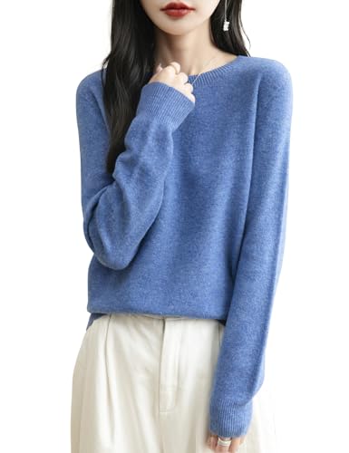 Chanyarn Damen 100% Merinowolle Rundhalspullover 2024 Herbst Winter First-Line Ready to Wear Langarm nahtlosem Strick Elegant Kaschmirpullover (Stern Blau,M) von Chanyarn