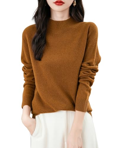 Chanyarn 100% Merinowolle Pullover Damen Winter Stehkragen First-Line Ready to Wear Langarm nahtlosem Strickpullover (Karamell,L) von Chanyarn