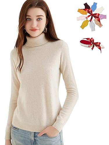 Chanyarn Damen 100% reinem Kaschmir Rollkragen Pullover Herbst Winter Warm Weich Leicht Langärmelig Strickpullover (Beige,S) von Chanyarn
