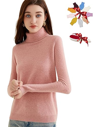 Chanyarn Damen 100% reinem Kaschmir Rollkragen Pullover Herbst Winter Warm Weich Leicht Langärmelig Strickpullover (Rosa,L) von Chanyarn