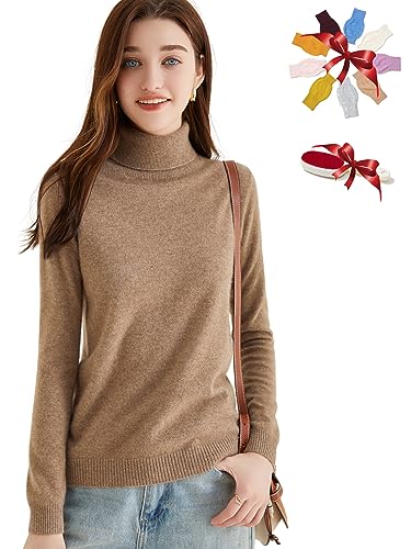 Chanyarn Damen 100% reinem Kaschmir Rollkragen Pullover Herbst Winter Warm Weich Leicht Langärmelig Strickpullover (Tan,XL) von Chanyarn