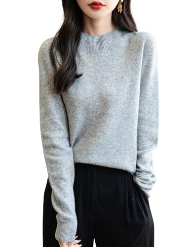 Chanyarn 100% Merinowolle Pullover Damen Winter Stehkragen First-Line Ready to Wear Langarm nahtlosem Strickpullover (Hellgrau,XL) von Chanyarn