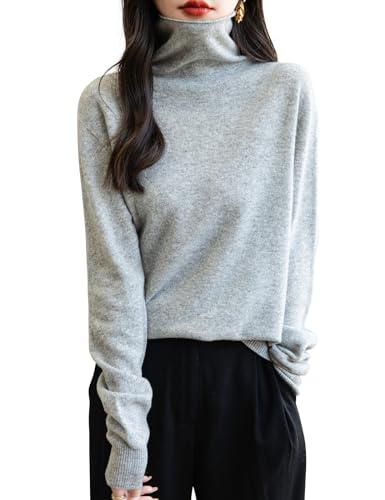 Chanyarn Damen Kaschmirpullover Strick Elegant Herbst Winter Langarm 2025 First-Line Ready to Wear nahtlosem 100% Merinowolle Rollkragenpullover (Hellgrau,M) von Chanyarn