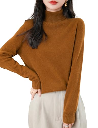 Chanyarn Damen Kaschmirpullover Strick Elegant Herbst Winter Langarm 2025 First-Line Ready to Wear nahtlosem 100% Merinowolle Rollkragenpullover (Karamell,M) von Chanyarn