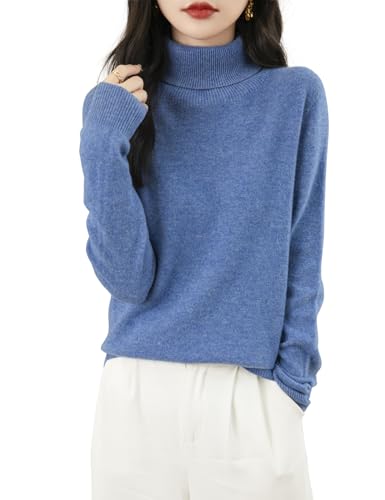 Chanyarn Damen Kaschmirpullover Strick Elegant Herbst Winter Langarm 2025 First-Line Ready to Wear nahtlosem 100% Merinowolle Rollkragenpullover (Stern Blau,M) von Chanyarn