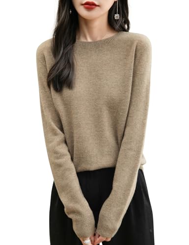 Chanyarn Damen Kaschmirpullover Strick Elegant Herbst Winter Langarm 2025 First-Line Ready to Wear nahtlosem 100% Merinowolle Rundhalspullover (Tan,S) von Chanyarn
