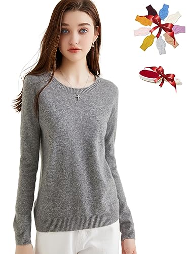 Chanyarn Damen Pullover 100% Reinem Kaschmir 2025 Herbst Winter Rundhalsausschnitt Super Warm Weich Leicht Langärmelig (Grau,S) von Chanyarn