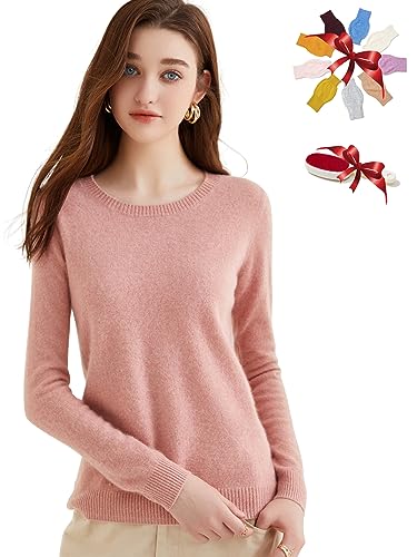 Chanyarn Damen Pullover 100% Reinem Kaschmir 2025 Herbst Winter Rundhalsausschnitt Super Warm Weich Leicht Langärmelig (Rosa,M) von Chanyarn