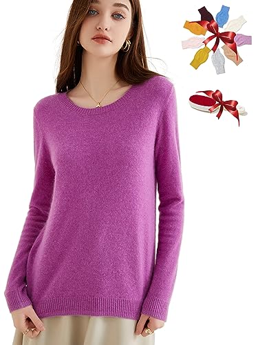 Chanyarn Damen Pullover 100% Reinem Kaschmir 2025 Herbst Winter Rundhalsausschnitt Super Warm Weich Leicht Langärmelig (Violett,L) von Chanyarn