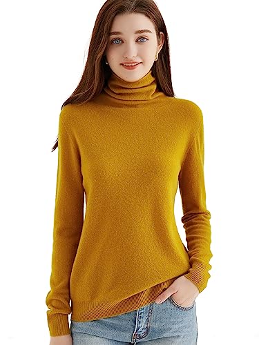 Chanyarn Damen Rollkragenpullover 100% Merinowolle Herbst Winter Basic warm weich langärmelig Nahtloser Strickpullover (Ingwer,XL) von Chanyarn