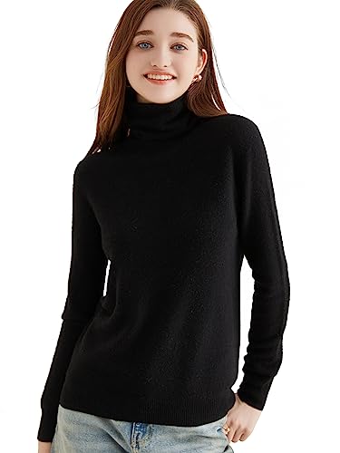 Chanyarn Damen Rollkragenpullover 100% Merinowolle Herbst Winter Basic warm weich langärmelig Nahtloser Strickpullover (Schwarz,S) von Chanyarn