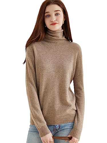 Chanyarn Damen Rollkragenpullover 100% Merinowolle Herbst Winter Basic warm weich langärmelig Nahtloser Strickpullover (Tan,XL) von Chanyarn