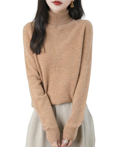 Chanyarn Damen Rollkragenpullover Herbst Winter Warm 100% Merinowolle 2025 First-Line Ready to Wear Langarm nahtlosem Strick Kaschmirstil Pullover (Khaki,XL) von Chanyarn
