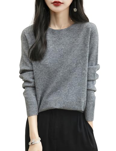 Chanyarn Damen Rundhalspullover Herbst Winter 100% Merinowolle 2024 First-Line Ready to Wear Langarm nahtlosem Cashmere Strick Kaschmirpullover (Grau,L) von Chanyarn
