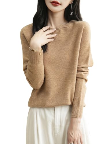 Chanyarn Damen Rundhalspullover Herbst Winter 100% Merinowolle 2024 First-Line Ready to Wear Langarm nahtlosem Cashmere Strick Kaschmirpullover (Khaki,M) von Chanyarn