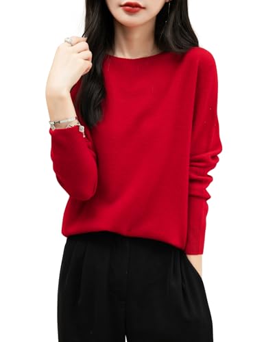 Chanyarn Damen Rundhalspullover Herbst Winter 100% Merinowolle 2025 First-Line Ready to Wear Langarm nahtlosem Cashmere Strick Kaschmirpullover (Rot,L) von Chanyarn