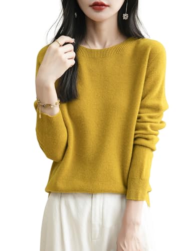 Chanyarn Damen Rundhalspullover Herbst Winter 100% Merinowolle 2025 First-Line Ready to Wear Langarm nahtlosem Strick Kaschmirpullover (Ahornblatt,S) von Chanyarn