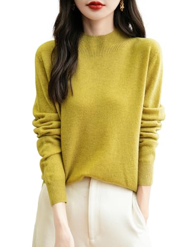 Chanyarn 100% Merinowolle Pullover Damen Winter Stehkragen First-Line Ready to Wear Langarm nahtlosem Strickpullover (Mustard,XL) von Chanyarn