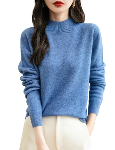 Chanyarn 100% Merinowolle Pullover Damen Winter Stehkragen First-Line Ready to Wear Langarm nahtlosem Strickpullover (Stern Blau,S) von Chanyarn