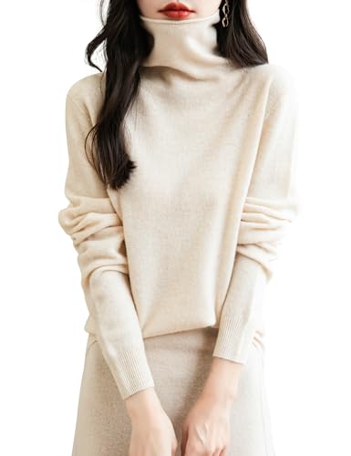 Chanyarn Damen Winterpullover Herbst Elegant 100% Merinowolle 2025 First-Line Ready to Wear Langarm nahtlosem Strick Rollkragen Kaschmirpullover (Beige,S) von Chanyarn