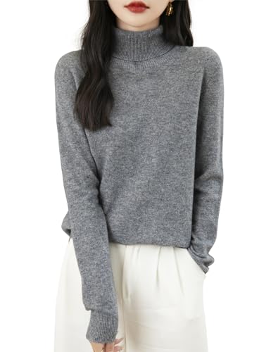 Chanyarn Damen Winterpullover Herbst Elegant 100% Merinowolle 2025 First-Line Ready to Wear Langarm nahtlosem Strick Rollkragen Kaschmirpullover (Grau,S) von Chanyarn