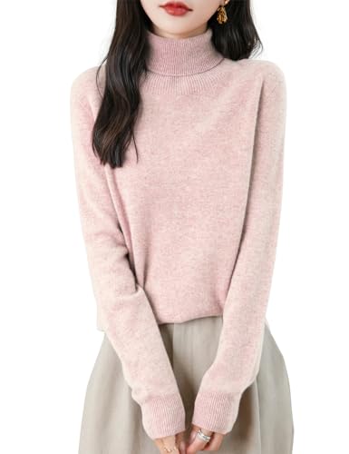 Chanyarn Damen Winterpullover Herbst Elegant 100% Merinowolle 2024 First-Line Ready to Wear Langarm nahtlosem Strick Rollkragen Kaschmirpullover (Rosa,S) von Chanyarn