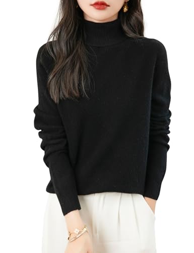Chanyarn Damen Winterpullover Herbst Elegant 100% Merinowolle 2025 First-Line Ready to Wear Langarm nahtlosem Strick Rollkragen Kaschmirpullover (Schwarz,S) von Chanyarn