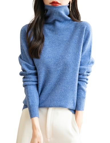 Chanyarn Damen Winterpullover Herbst Elegant 100% Merinowolle 2025 First-Line Ready to Wear Langarm nahtlosem Strick Rollkragen Kaschmirpullover (Stern Blau,S) von Chanyarn